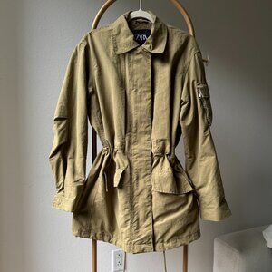 ZARA Army Green Utility Jacket with Drawstring Waist - Size M